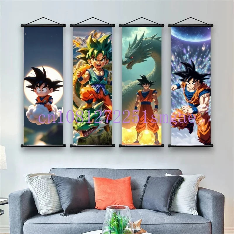 Dragon Ball Scrolls Picture Wall Art Goku Saiyan Hanging Painting Canvas Anime Poster Hot Blooded Home Decor Kawaii Kids Room