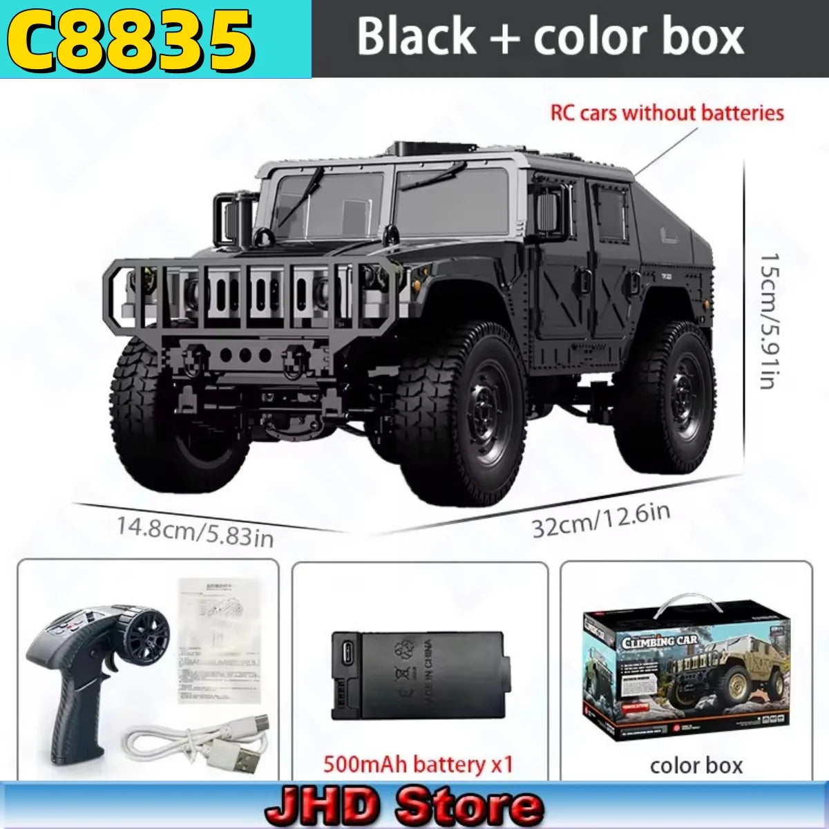 JHD For JJRC C8835 RC Car Simulation 4x4 All-terrain 2.4G Off-road Climbing Electric Truck with LED Light  With Spare Battery