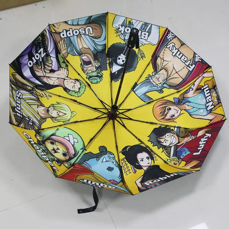 One Piece Anime Fully Automatic Tri Fold Umbrella Thickened Black Glue UV Protection Sunscreen Folding Sun Rain Umbrella
