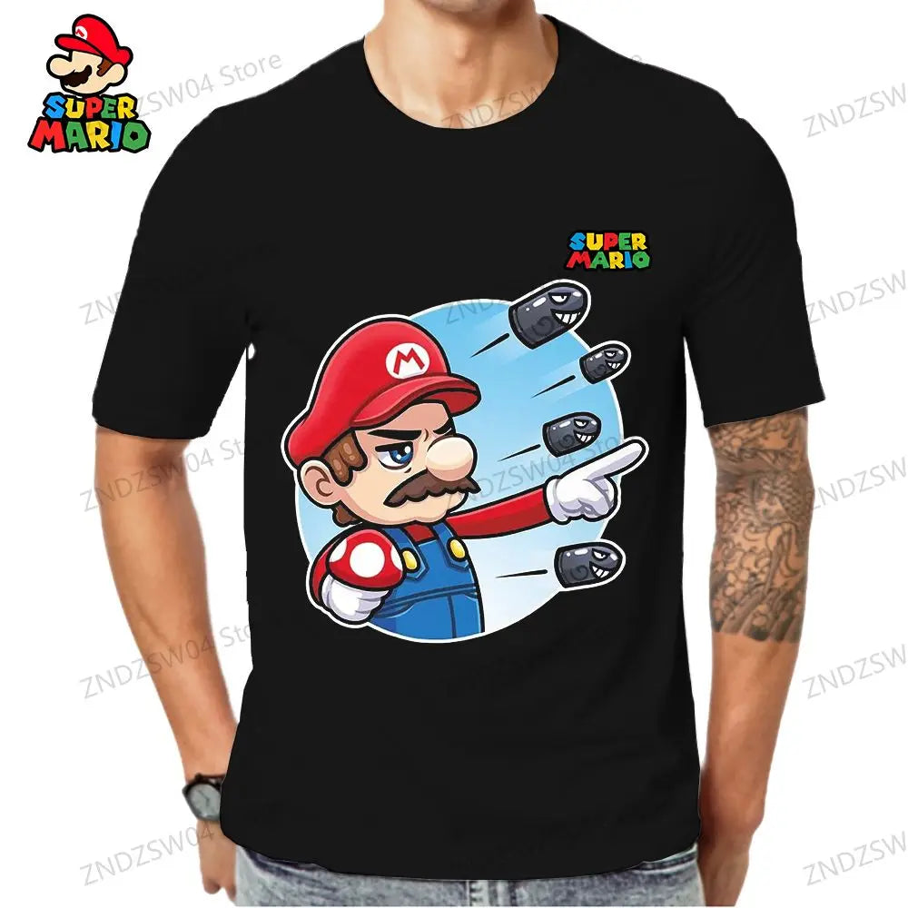 Super Mario T-shirts Parent-child Wear Fashion 2024 Summer Men's Children's T-Shirt Oversize Anime Tops Quick Dry Streetwear Y2k