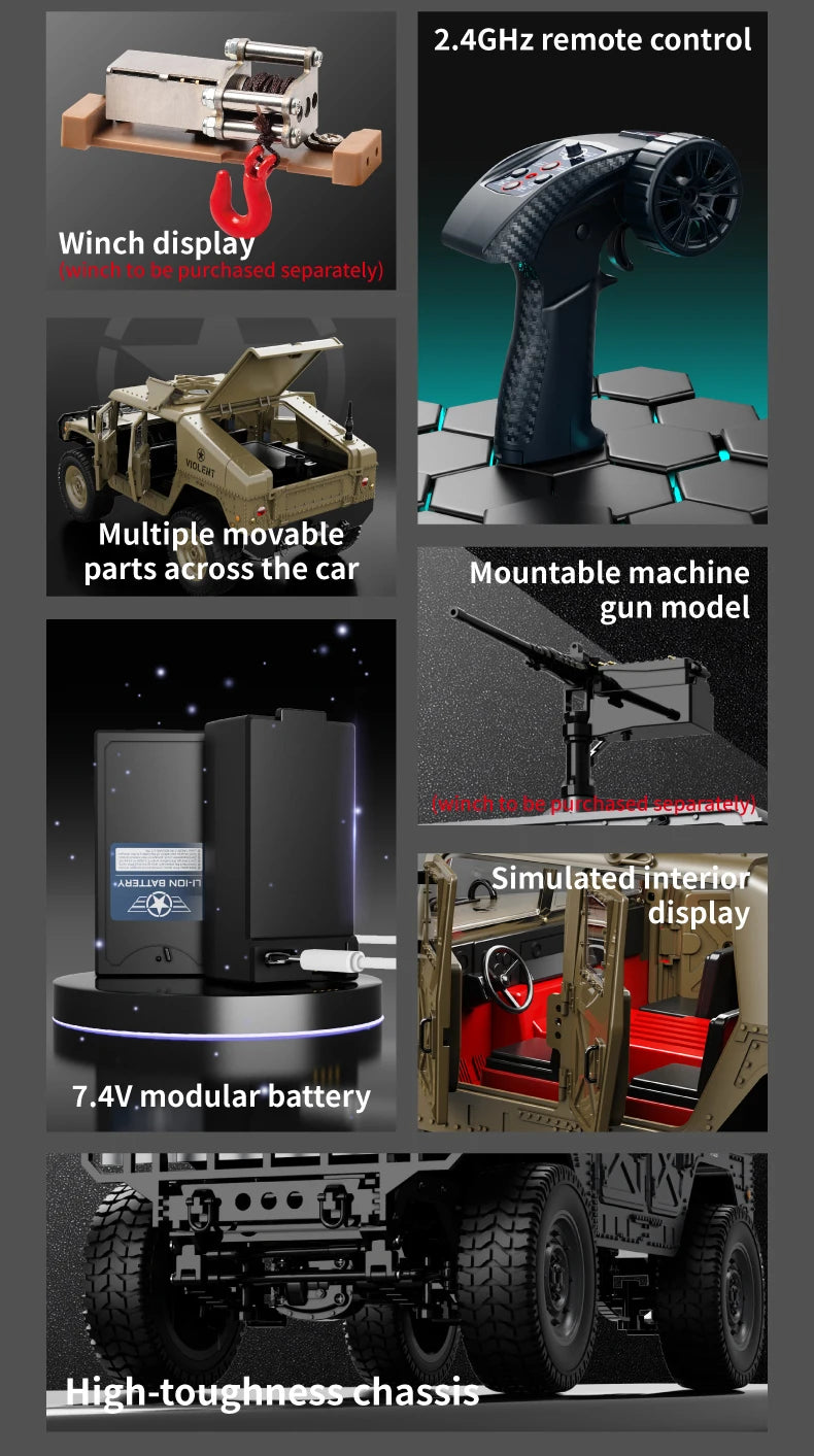 JHD For JJRC C8835 RC Car Simulation 4x4 All-terrain 2.4G Off-road Climbing Electric Truck with LED Light  With Spare Battery