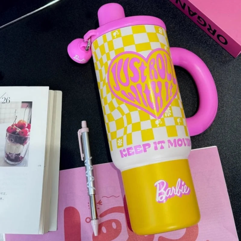 1.2L Barbie Large Capacity Ice Tumbler Vacuum Insulated Large Capacity Cup Stylish Water Bottle With Straw Cute Daily Drink Cup