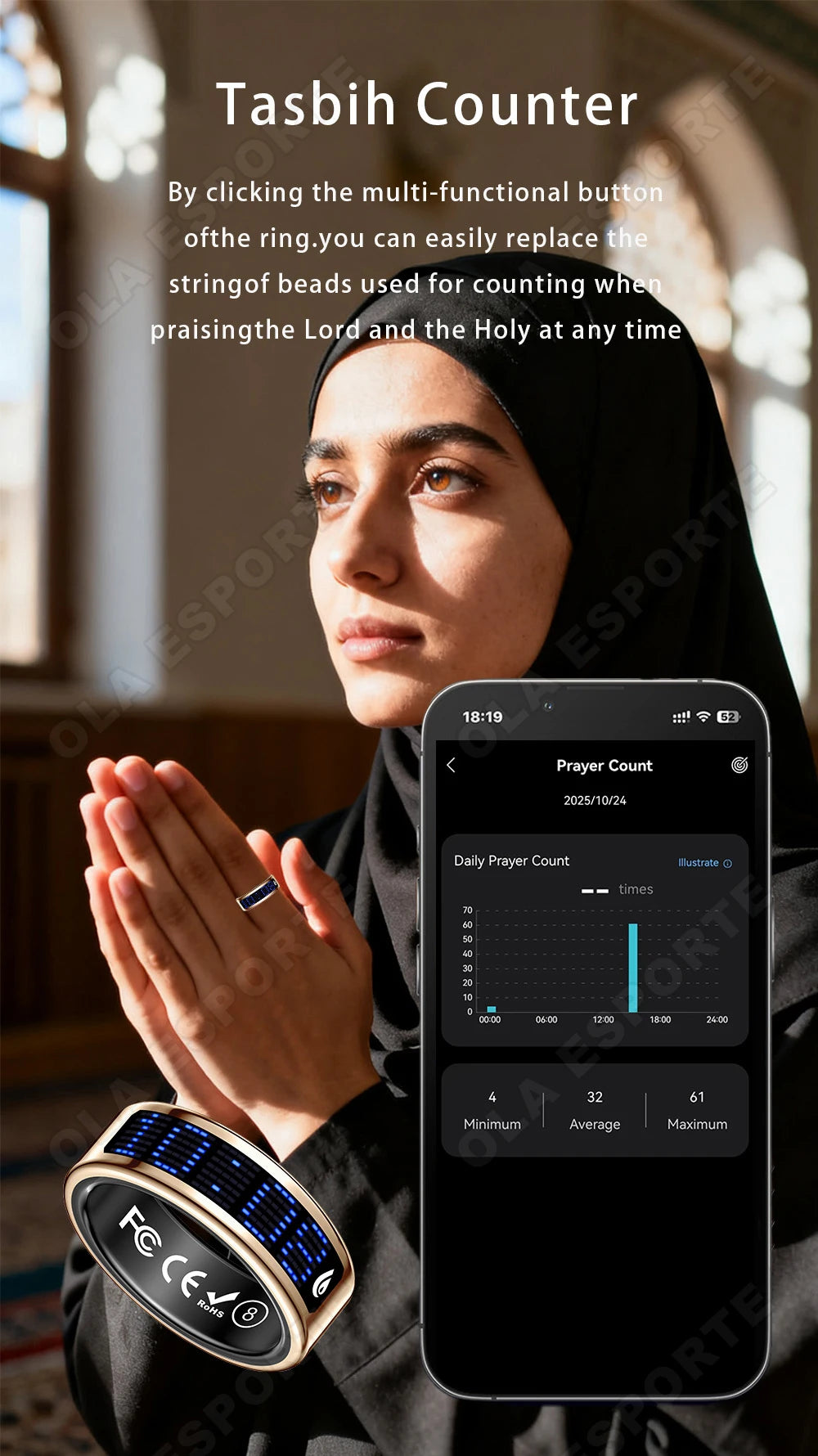 Call ID Reminder Smart Ring Display Screen and Touch,Tasbih Counter,Health Manager,5ATM Waterproof Multiple Sport Mode Men Women