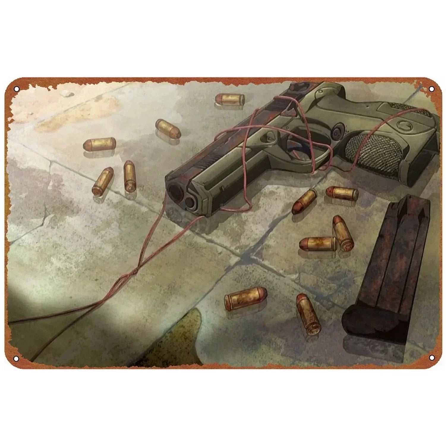 Pistol Metal Signs, Exuding Military Flair, Ideal As Wall Decoration in Man Cave, Home, Cafe, Garden, Club and Bar Settings.