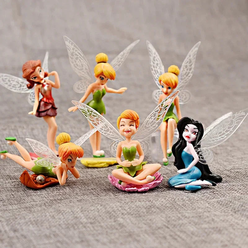 Tinker Bell 6pcs Set PVC Action Figures for Girls Fairy Tales Toys Collectible Anime Dolls for Kids Girls Disney Doll Gifts