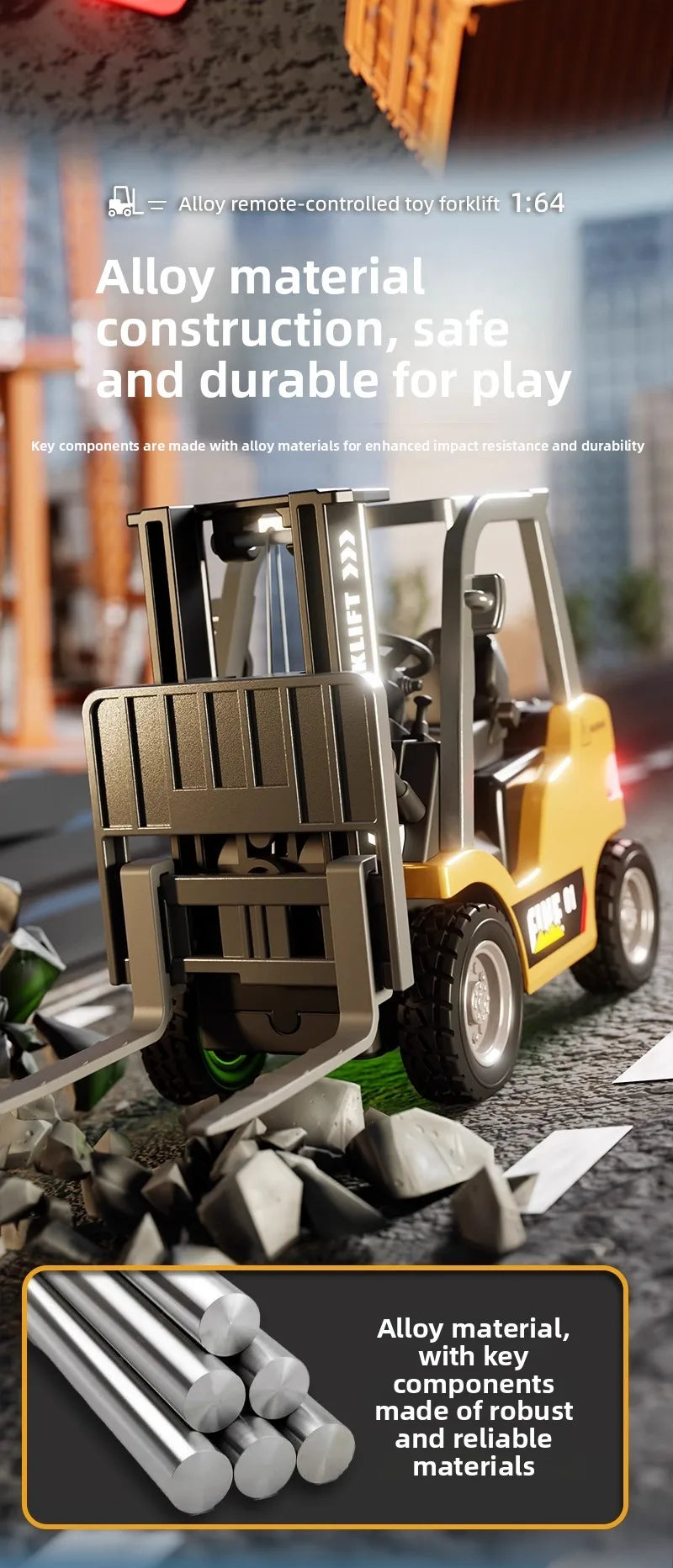 1/64 2.4G RC Mini Alloy Forklift With Trailer Desktop Game Full-scale APP Remote Control Engineering Lift Truck Kids Toys Gifts