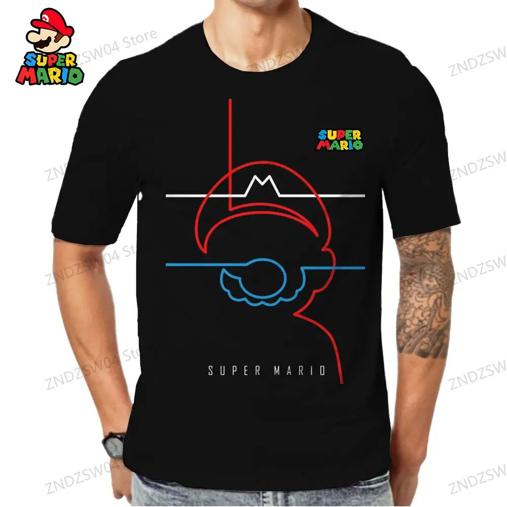 Super Mario Oversize Parent-child Wear Short Sleeve 2024 Quick Dry Men's Children's T-Shirt Fashion Anime Tops Harajuku Style