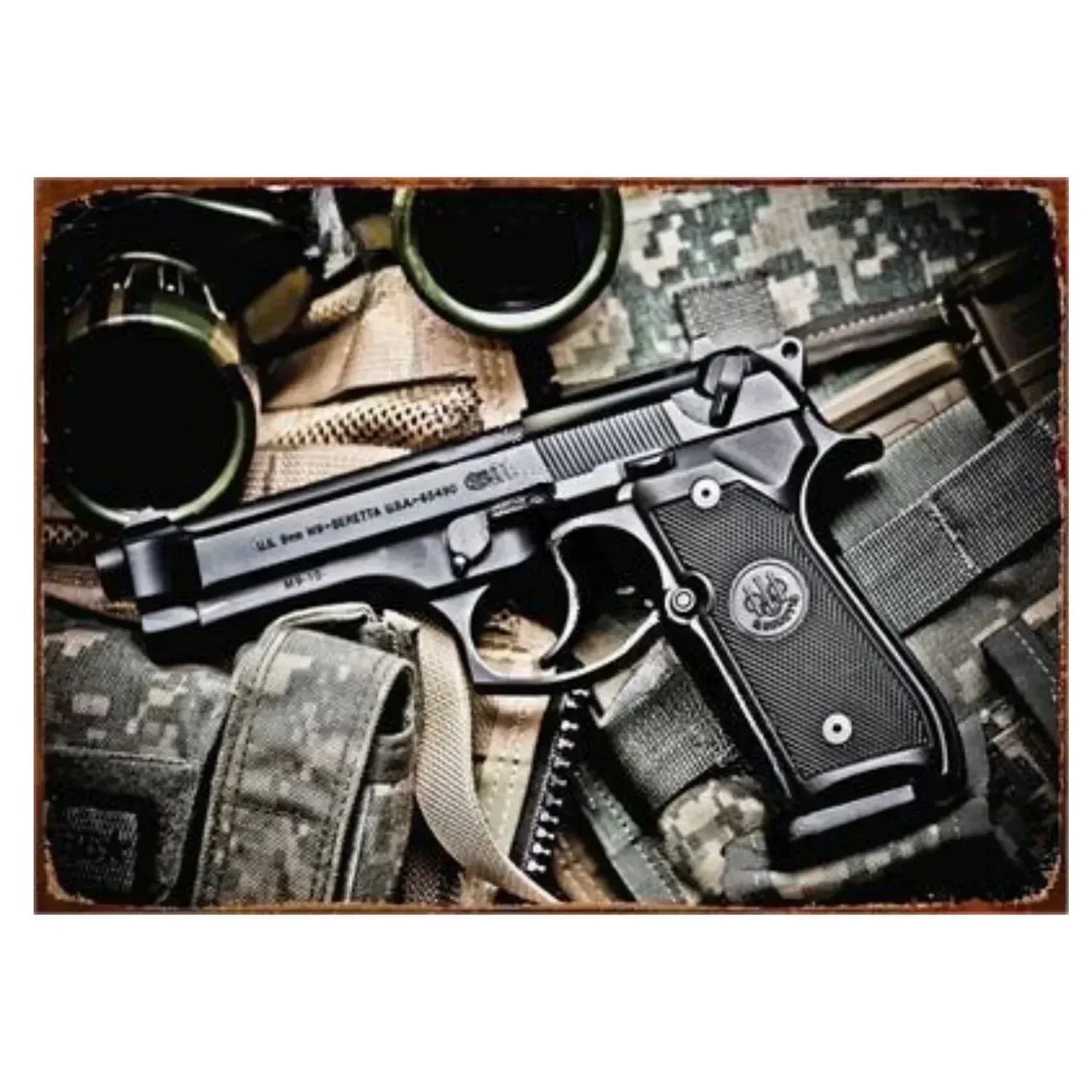 Pistol Metal Signs, Exuding Military Flair, Ideal As Wall Decoration in Man Cave, Home, Cafe, Garden, Club and Bar Settings.