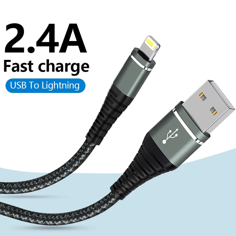 Lightning Cable USB Original Fast Charging Cord for Iphone 14 13 12 11 Pro Max XS X XR 7 8 6 Plus SE Nylon Braided Charger Cord