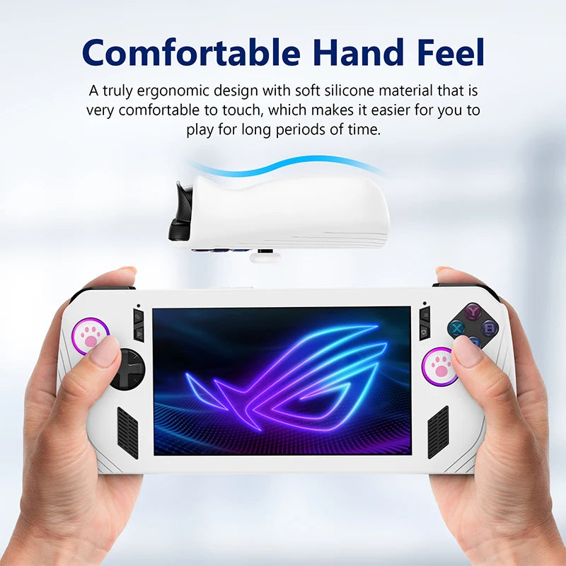 Silicone Protective Case Cover for ASUS ROG Ally X Game Console Anti-Scratch Dustproof Shell Sleeve Case with Cat Paw Rocker Cap