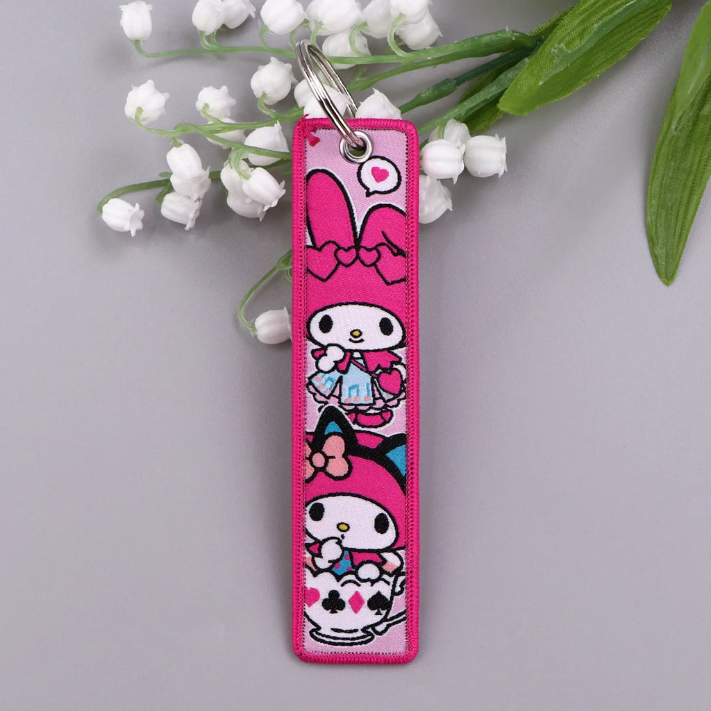 Sanrio Hello Kitty Melody Kuromi Embroidery KeyChain Key Tag Cars Backpack Chaveiro Keychain Keyring Accessories Toy Gift