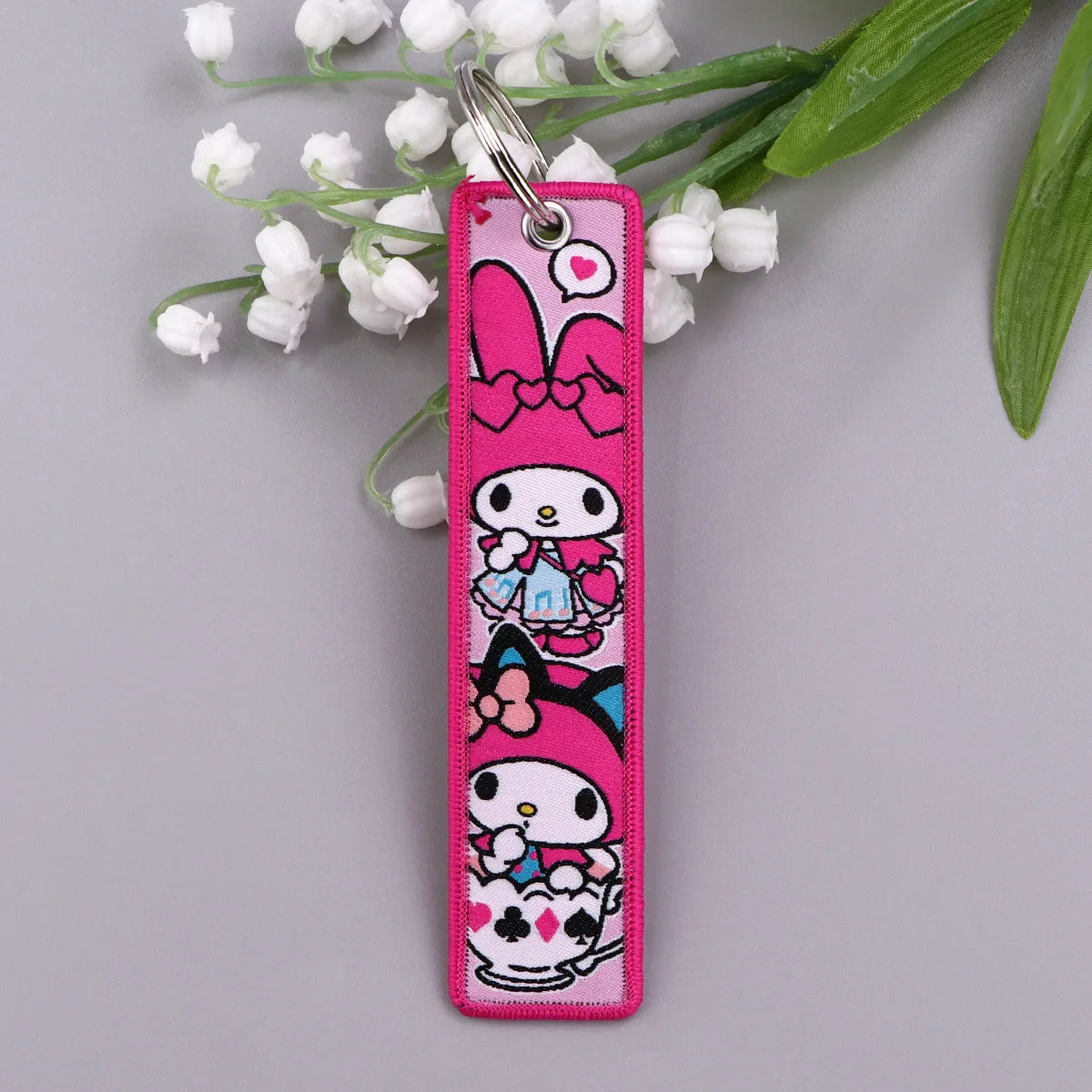 Sanrio Hello Kitty Melody Kuromi Embroidery KeyChain Key Tag Cars Backpack Chaveiro Keychain Keyring Accessories Toy Gift