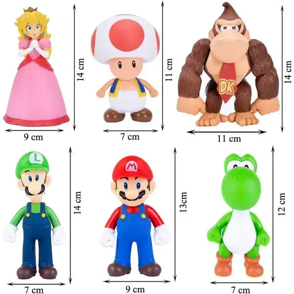 Super Mario Bros Cartoon Dolls Model Birthday Gift Anime Figures Luigi Yoshi Mario Creative Collectible Model Toys