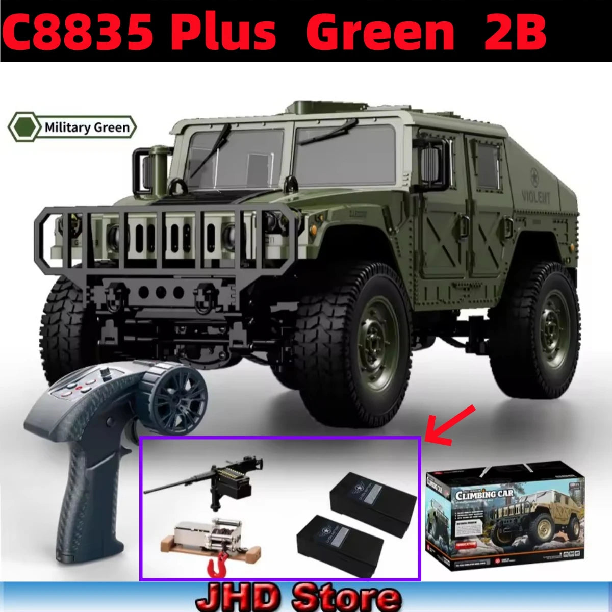 JHD For JJRC C8835 RC Car Simulation 4x4 All-terrain 2.4G Off-road Climbing Electric Truck with LED Light  With Spare Battery
