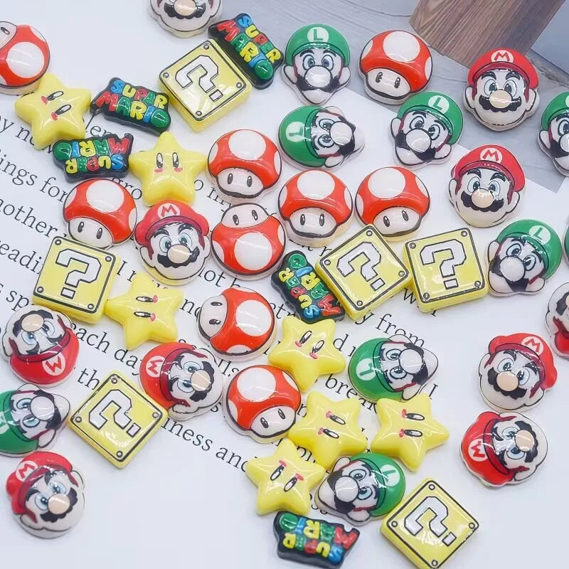 20Pcs Resin Mini game character super mario Luigi Nail charm Art Flatback acrylic Figurines DIY Miniatures Decor Craft