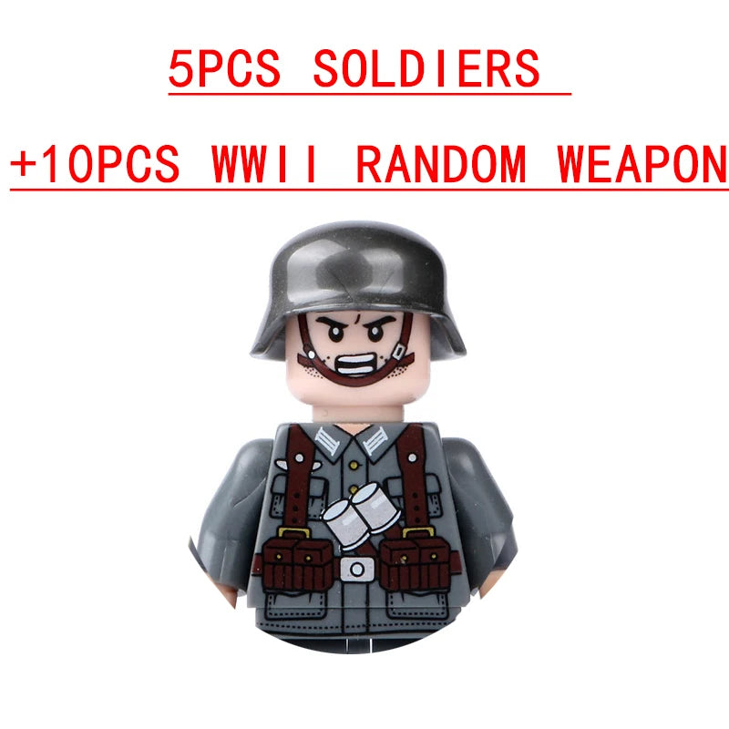 25/50/100Pcs Soldier Police Gangster WW2 Army Military Weapons SWAT Machine Gun Mortar Building Blocks Figure Model Brick Toy