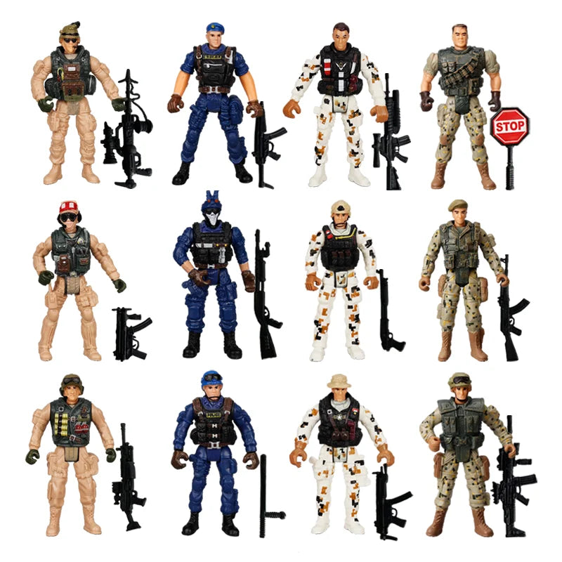 1:18 Army Men Soldier Police Fireman Explorer Hunter Action Figures Playset Military Terrorist SWAT Team Toys For Kid Boy Gifts