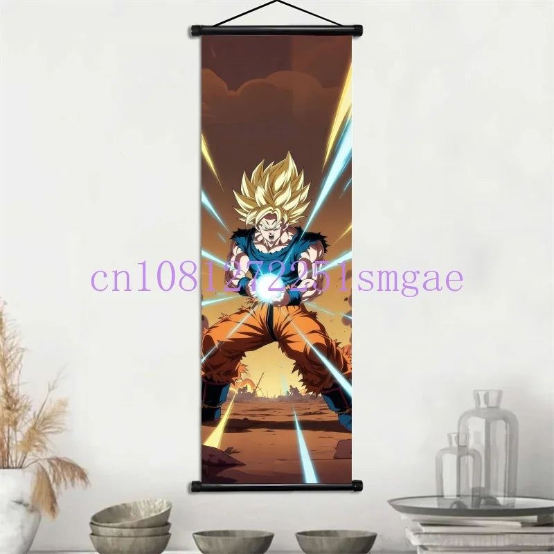 Dragon Ball Scrolls Picture Wall Art Goku Saiyan Hanging Painting Canvas Anime Poster Hot Blooded Home Decor Kawaii Kids Room