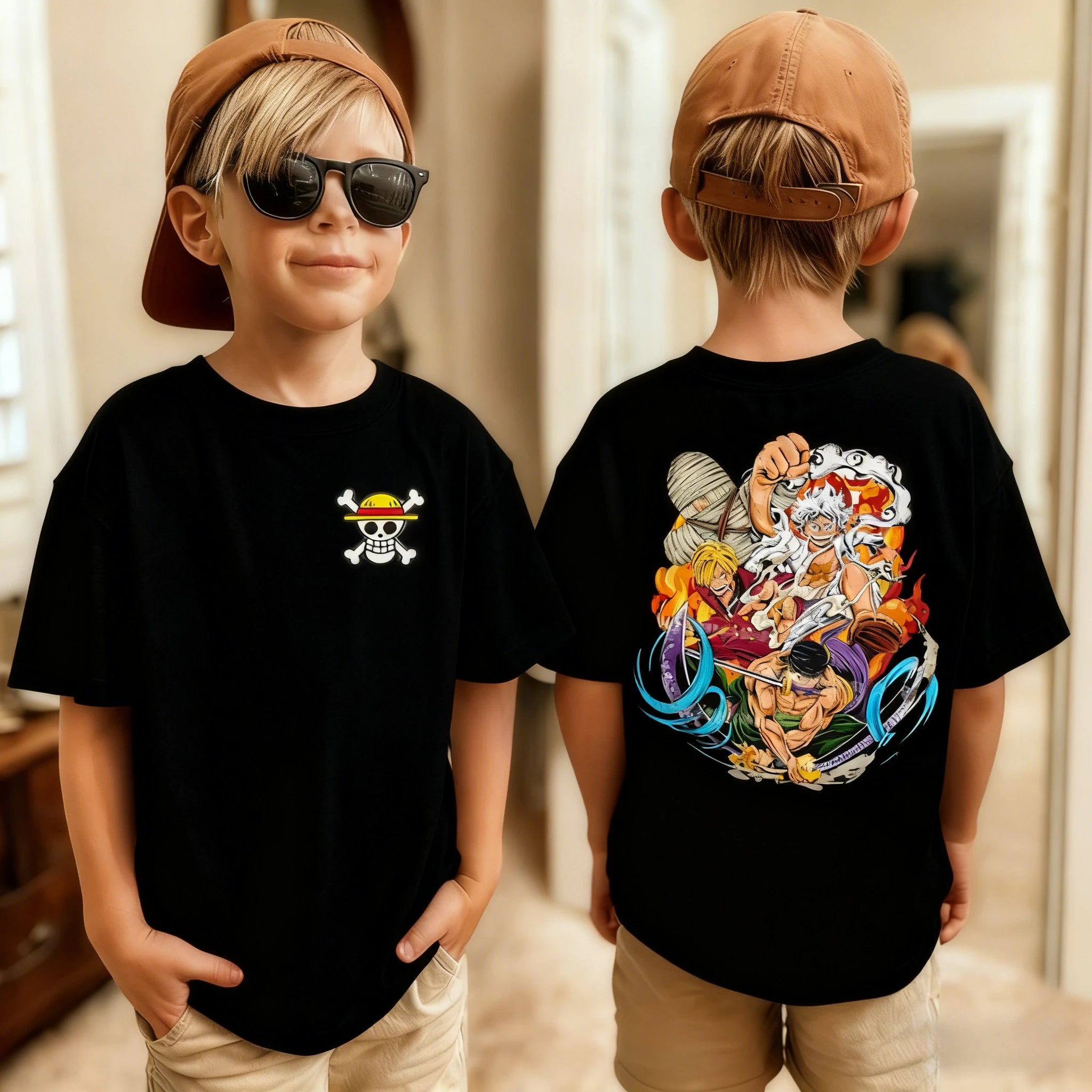 One Piece Japanese Anime Printed Men's T-Shirt Roronoa Zoro Children's Harajuku Short Sleeve Kids Luffy Cotton T-shirt Clothing