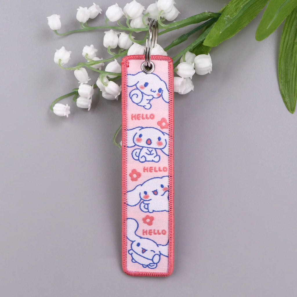 Sanrio Hello Kitty Melody Kuromi Embroidery KeyChain Key Tag Cars Backpack Chaveiro Keychain Keyring Accessories Toy Gift