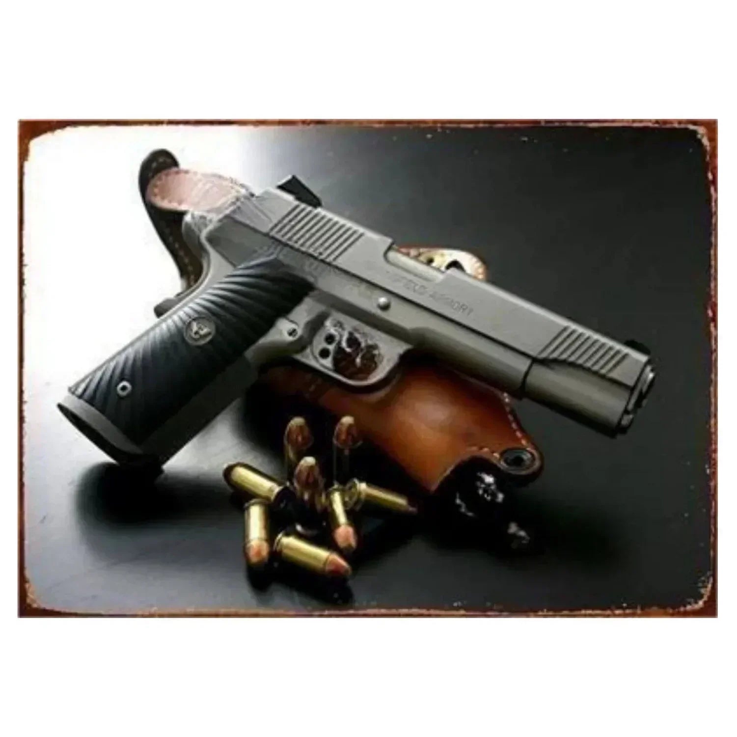 Pistol Metal Signs, Exuding Military Flair, Ideal As Wall Decoration in Man Cave, Home, Cafe, Garden, Club and Bar Settings.