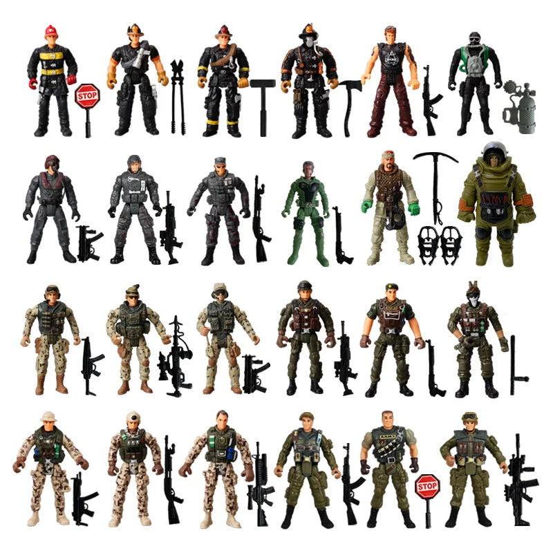 1:18 Army Men Soldier Police Fireman Explorer Hunter Action Figures Playset Military Terrorist SWAT Team Toys For Kid Boy Gifts