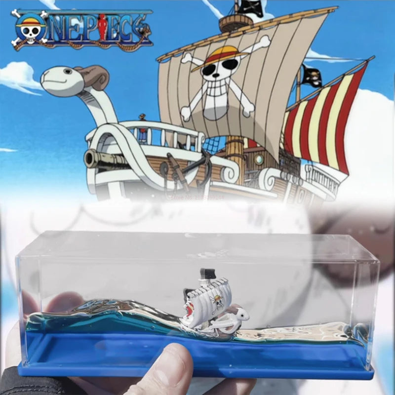 One Piece Floating Drift Bottle 3D Ship Go Merry Thousand Sunny Fluid Boat In Bottle Home Desktop Decor Anime Collection Adult