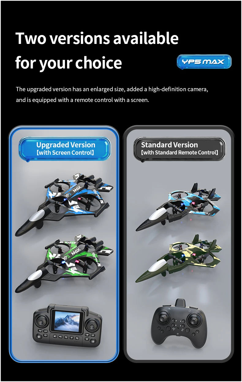 2026 New YP5MAX RC Foam Airplane 2.4GWIFI Fighter Stunt Tumbling Helicopter with Colored LED Lights Toys