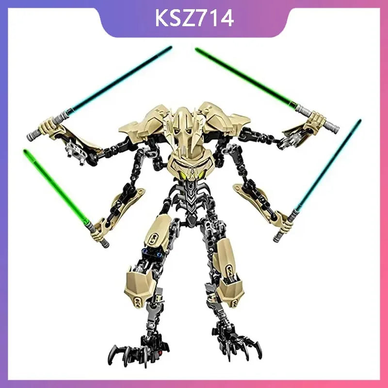 183pcs Ksz714 Star Action Figure Toy Anime General Robot Grievous With Lightsaber Hilt Combat Weapon Model Building Blocks Gifts