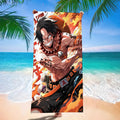 One Piece Portgas D. Ace Fire Fist Beach Towel, Flame Pirate Anime Microfiber Quick Dry Sand-Free Summer Swim Towel