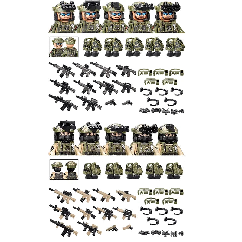 City Special Forces Figures Building Blocks British Special Air Service US Russia SWAT Army Soldiers Military Weapons Bricks Toy
