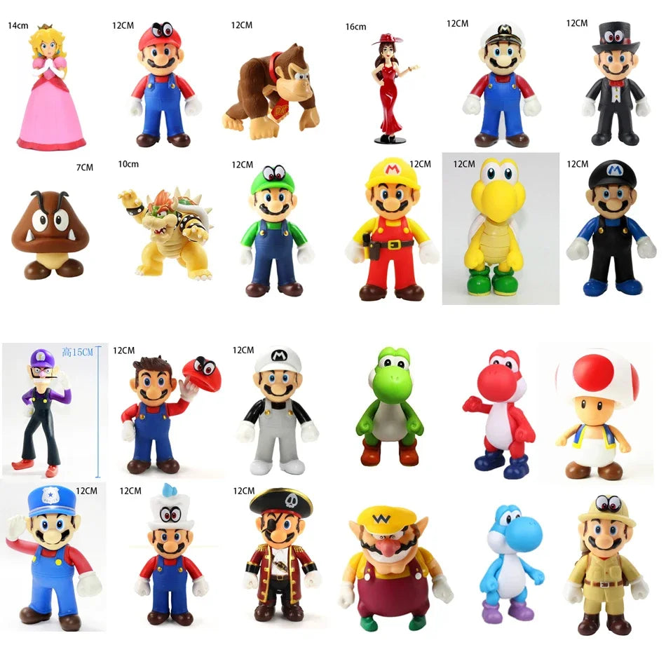 Super Mario Bros Cartoon Dolls Model Birthday Gift Anime Figures Luigi Yoshi Mario Creative Collectible Model Toys