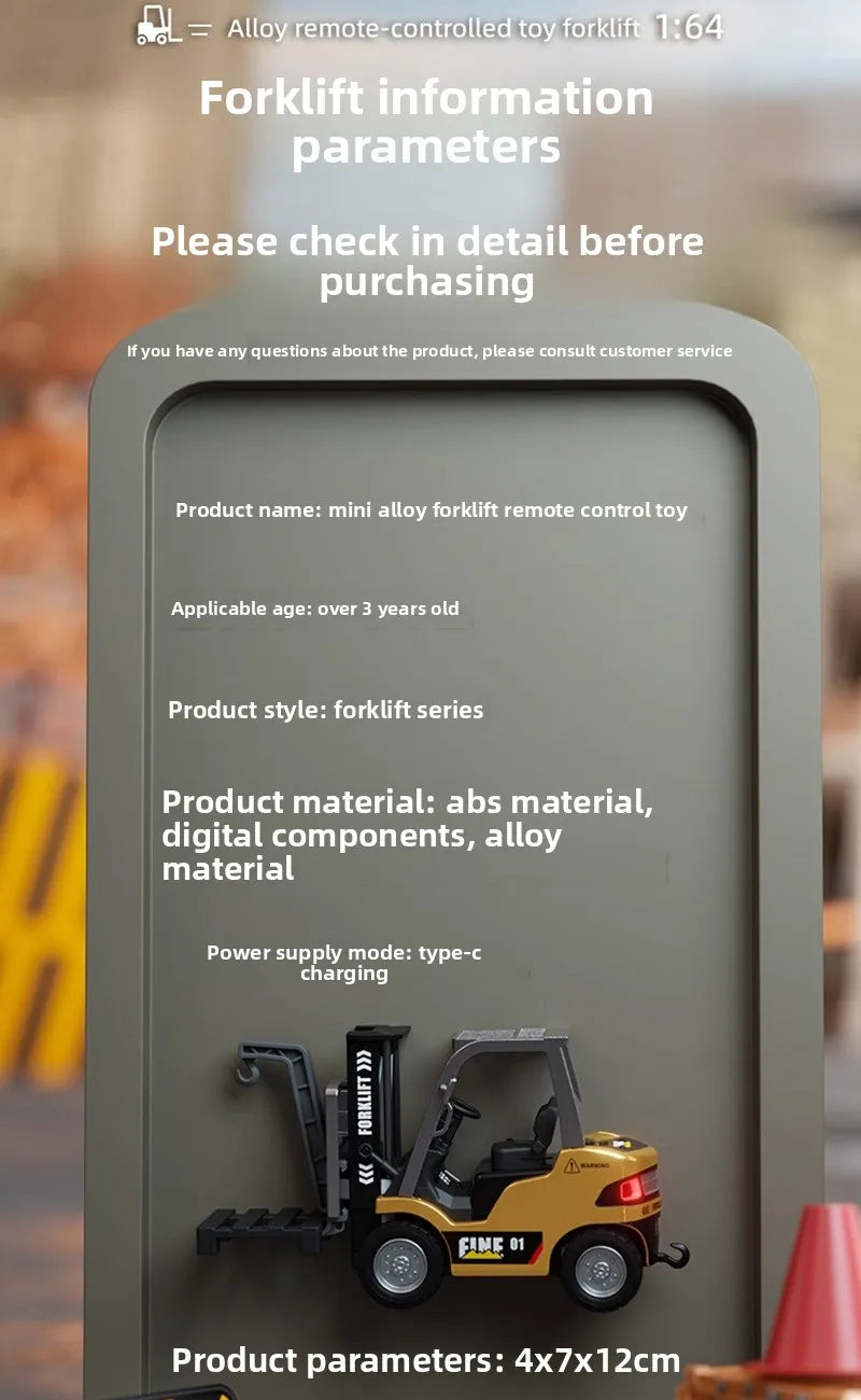 1/64 2.4G RC Mini Alloy Forklift With Trailer Desktop Game Full-scale APP Remote Control Engineering Lift Truck Kids Toys Gifts