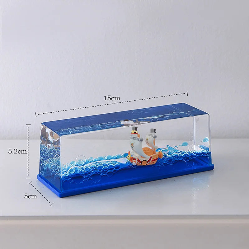 One Piece Floating Drift Bottle 3D Ship Go Merry Thousand Sunny Fluid Boat In Bottle Home Desktop Decor Anime Collection Adult