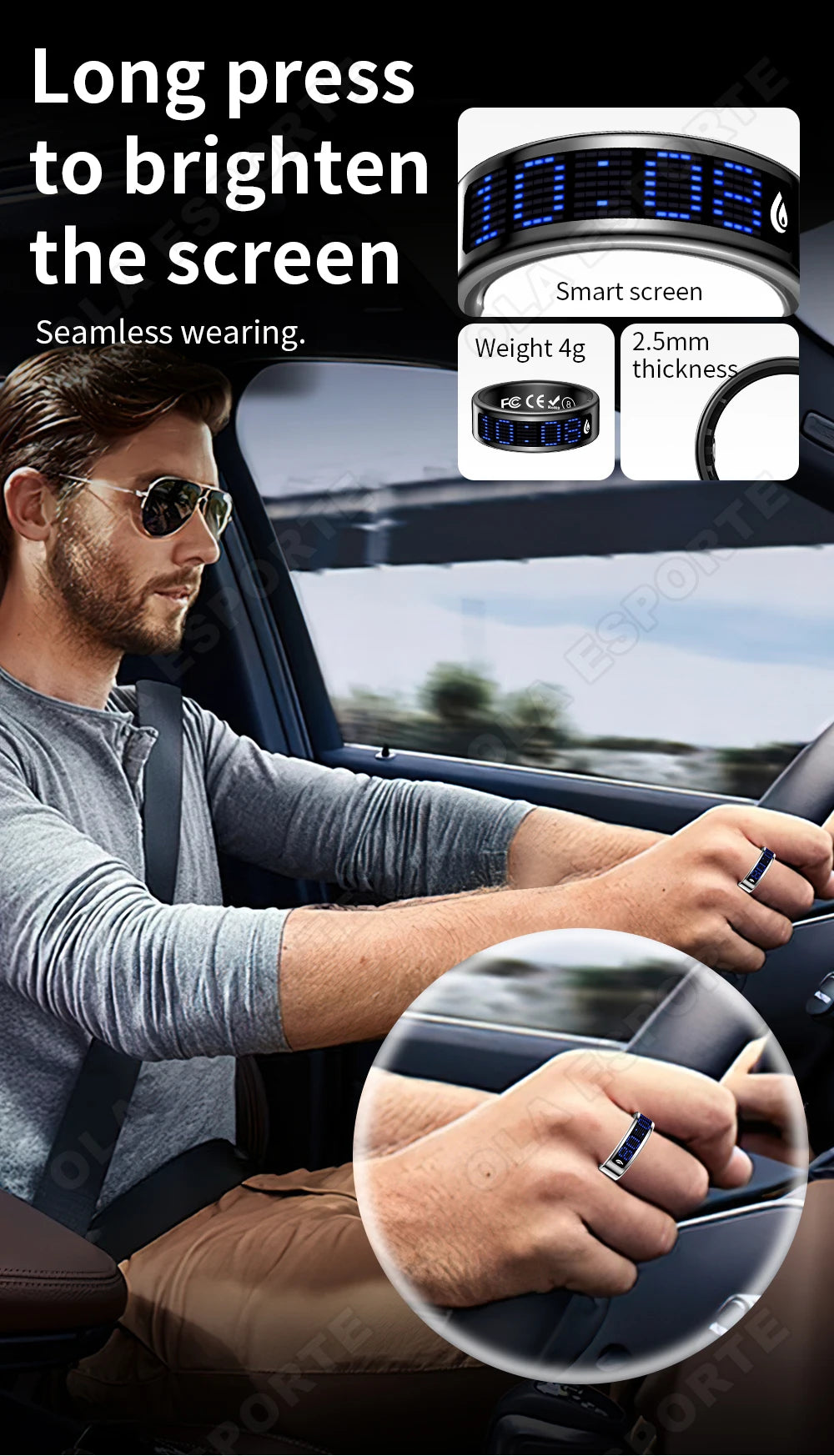 Call ID Reminder Smart Ring Display Screen and Touch,Tasbih Counter,Health Manager,5ATM Waterproof Multiple Sport Mode Men Women