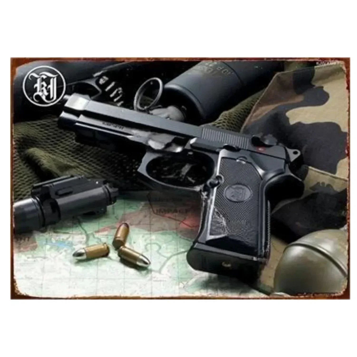 Pistol Metal Signs, Exuding Military Flair, Ideal As Wall Decoration in Man Cave, Home, Cafe, Garden, Club and Bar Settings.