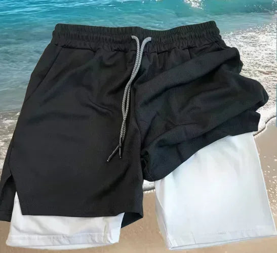 One Piece Men's Shorts Double-layer Anime Print Two-piece Quick-drying Shorts Breathable Fitness Sports Pants Summer 2026 Y2k
