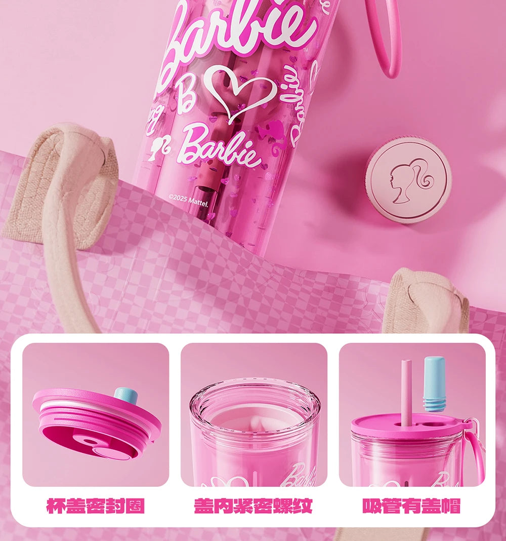 500ml/750ml Summer Barbie Transparent Cup Straw Bead Chain makeup Combo Portable Lightweight Drink Cup For School & Office Use