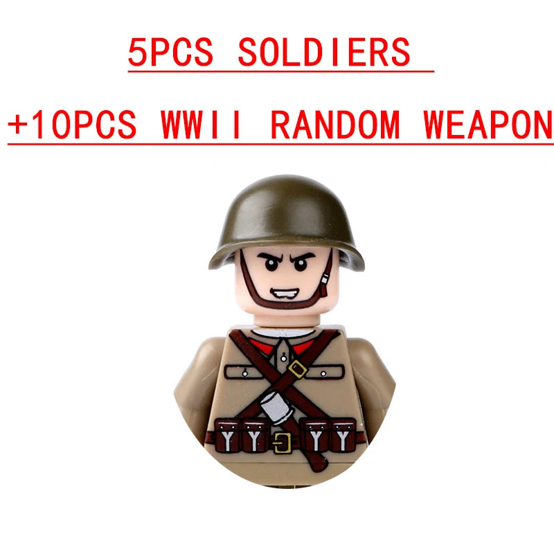 25/50/100Pcs Soldier Police Gangster WW2 Army Military Weapons SWAT Machine Gun Mortar Building Blocks Figure Model Brick Toy
