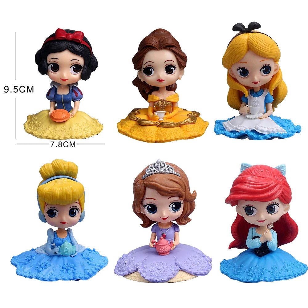 10cm Disney Q Posket Snow White Sofia Alice Belle Mermaid Aurore Princess Figures Toys Collectible Model Dolls Cake Decoration