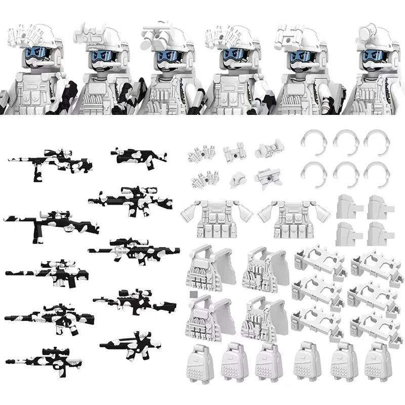 6Pcs Military Ghost Commando Army Soldiers Model Action Figure Blocks Construction Building Bricks Toys For Children