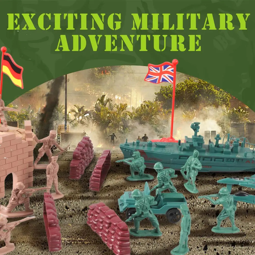 ViiKONDO Army Men Toy Military Playset Green vs Tan Soldier 30pcs Armored Vehicle Tank Fighter Warship Model Wargame Boy's Gift