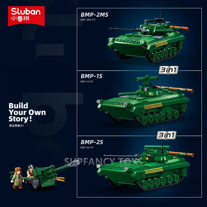 Sluban Military Tank Transport Helicopter Gunship Model Bricks Infantry Fighting Vehicle Weapon DIY Creative Building Block Toys