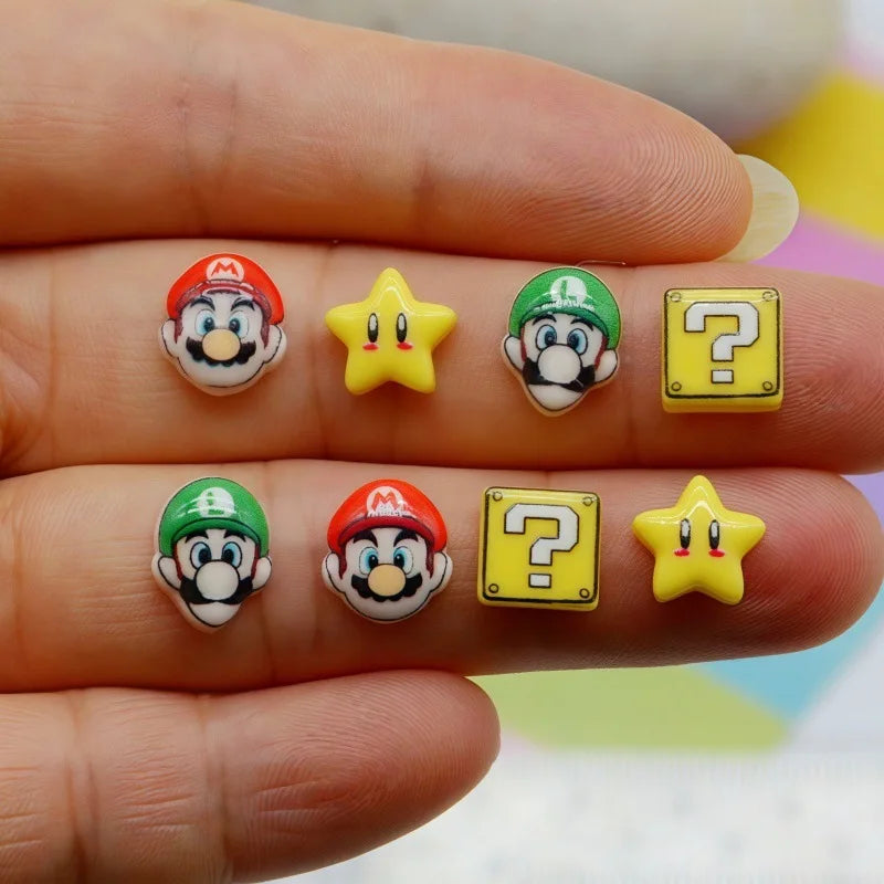 20Pcs Resin Mini game character super mario Luigi Nail charm Art Flatback acrylic Figurines DIY Miniatures Decor Craft