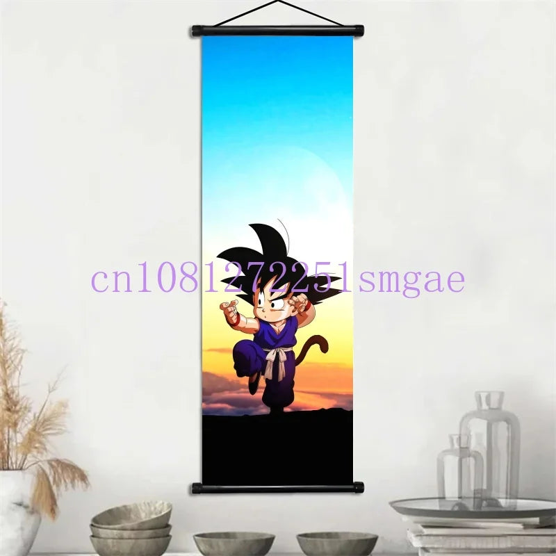 Dragon Ball Scrolls Picture Wall Art Goku Saiyan Hanging Painting Canvas Anime Poster Hot Blooded Home Decor Kawaii Kids Room