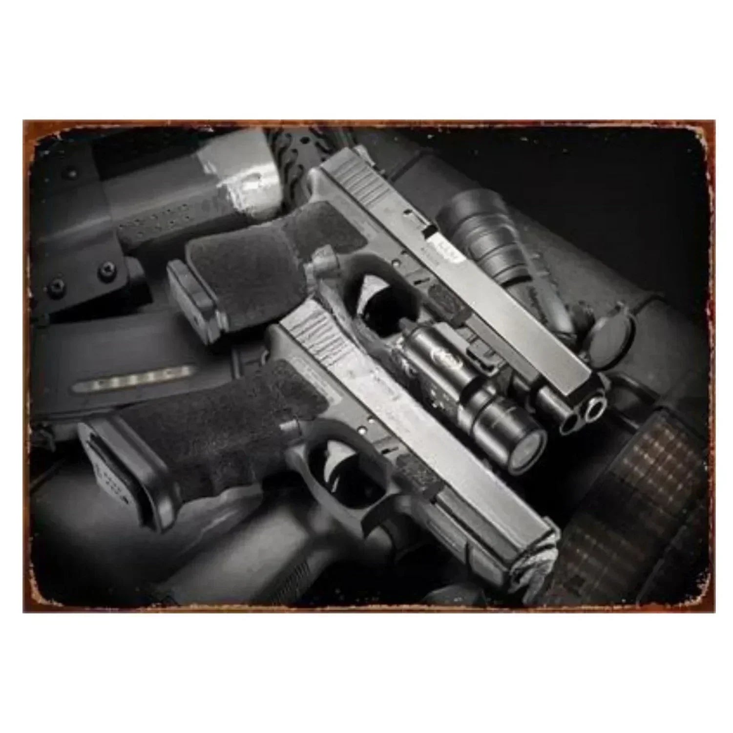 Pistol Metal Signs, Exuding Military Flair, Ideal As Wall Decoration in Man Cave, Home, Cafe, Garden, Club and Bar Settings.