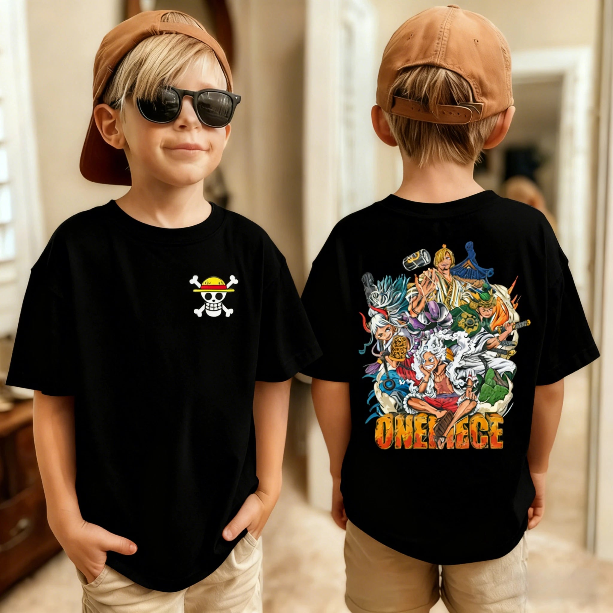 One Piece Japanese Anime Printed Men's T-Shirt Roronoa Zoro Children's Harajuku Short Sleeve Kids Luffy Cotton T-shirt Clothing