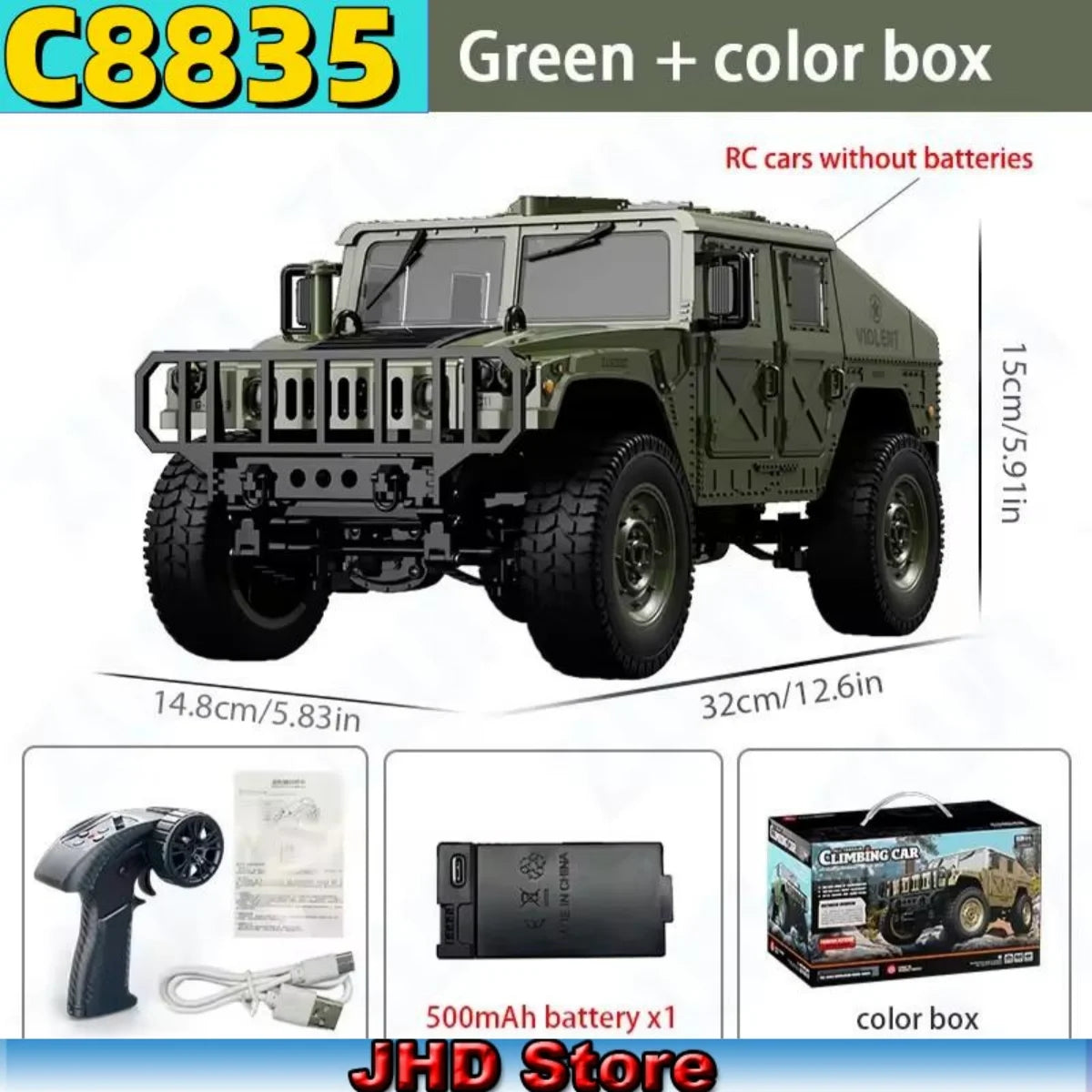 JHD For JJRC C8835 RC Car Simulation 4x4 All-terrain 2.4G Off-road Climbing Electric Truck with LED Light  With Spare Battery