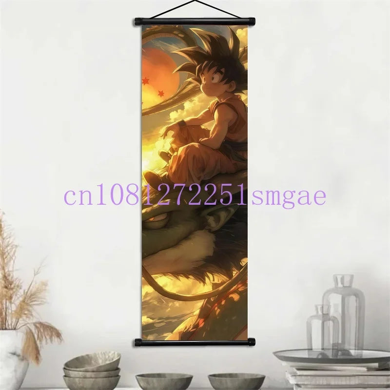 Dragon Ball Scrolls Picture Wall Art Goku Saiyan Hanging Painting Canvas Anime Poster Hot Blooded Home Decor Kawaii Kids Room