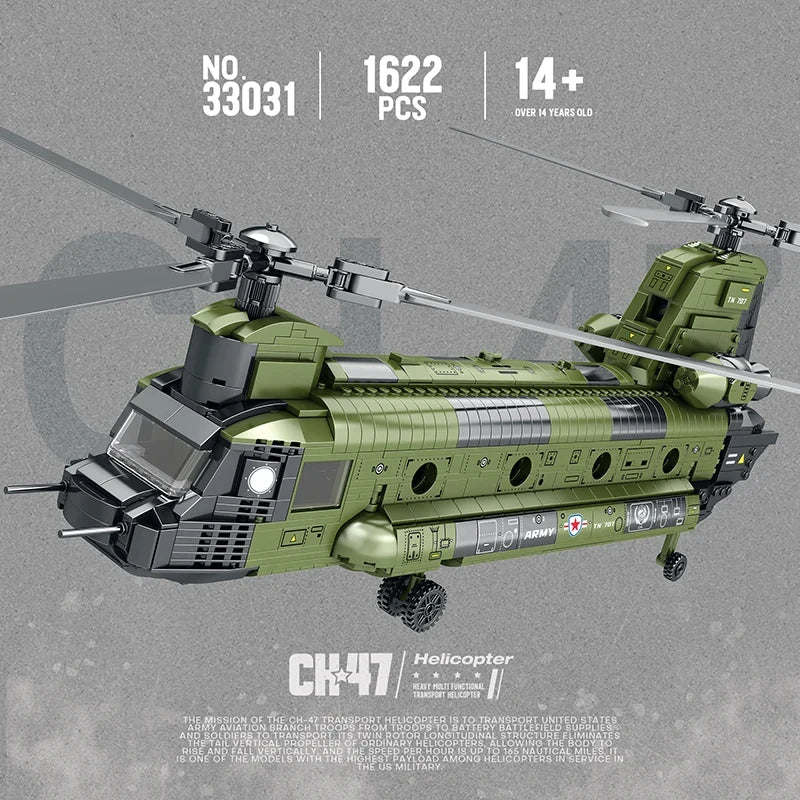 1451PCS CH-47 Chinook Transport Plane Building Blocks Military Armed Helicopter Fighter Model Bricks Toys For Kids Holiday Gifts